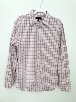 Camisa Banana Republic de lavado suave para hombre con botones talla L rosa marrón blanco a cuadros Foto 1 de 4
