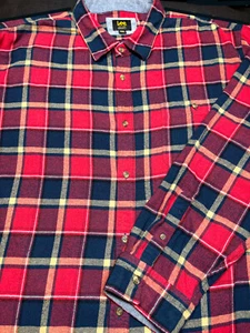 Lee Mens Button Front Long Sleeve Cotton Polyester Plaid Shirt 3X XXXL 3XL - Picture 1 of 4