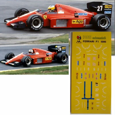 decals decalcomanie 1/43 F1 gp ferrari F1/86  brasile 1986 alboreto, Johansson - Immagine 1 di 2