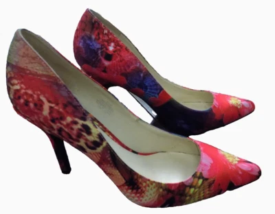 Nine West NW7 Shimmer BOLD FLORAL Hot Pink purple yellow 4" Heels Pumps 9.5 W - Image 1 of 4