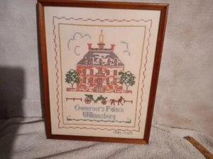VINTAGE EMBROIDERY CROSS-STITCH BY ELSA WILLIAMS FRAMED WLLIAMSBURG GOV PALACE - Picture 1 of 3