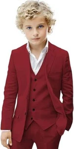 Boy Suit 3 Pieces Summer Suit Linen Kids Blazer Vest Pants Set Beach Wedding - Picture 1 of 39