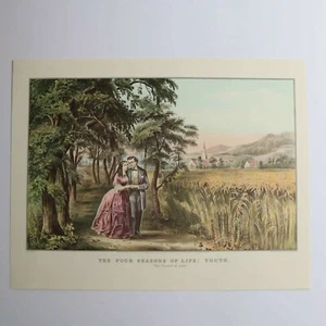 Currier & Ives Vtg Paper Print Four Seasons Of Life Youth Country Walk Lith Art - Picture 1 of 7