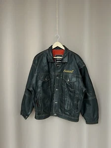 Diesel Big Back Logo Leather Jacket New World Basic Black 90s Mens Size XL - Picture 1 of 24