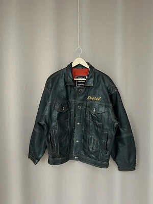 Chaqueta de Cuero Diesel Big Back Logo Nuevo Mundo Básica Negra Años 90 Para Hombre Talla XL Foto 1 de 4