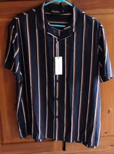 NEU HERREN 7 DIAMANTEN KURZARM HEMD MITTERNACHTSBLAU ROST WEISS GESTREIFT GR. M - Bild 1 von 3
