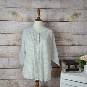 NWT Lovestitch Womens Button Down Blouse Boho Metallic White Size Medium - Picture 1 of 4