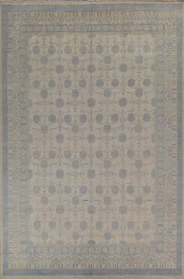 Vegetable Dye Geometric Khotan Oriental 9'x12' Area Rug Hand-knotted Wool Carpet - Image 1 of 4