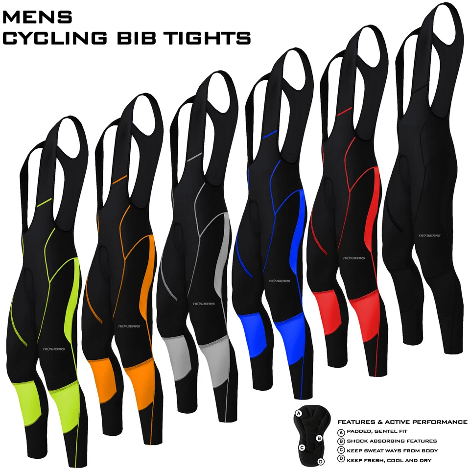 Mens Cycling Bib Tights Long Compression Pants Padded MTB Road Bike Lycra NEW - Image 1 of 1