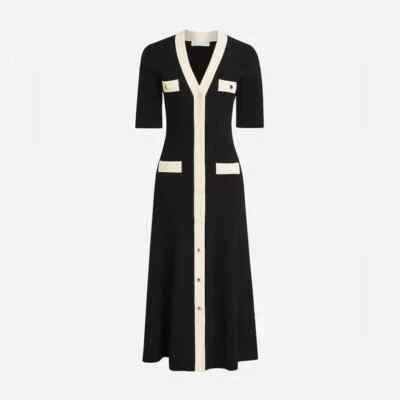 NUEVO CON ETIQUETAS J.Crew Vestido Suéter Tejido Acanalado Manga Codo Abotonada Midi Manga Codo M Foto 1 de 4