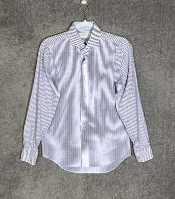 Lorenzo Uomo Button Up Shirt Mens Size 32/33 Purple Blue Striped Trim Fit - Image 1 of 4