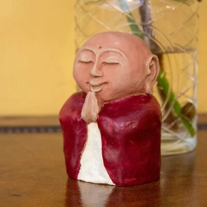 Jizo Statue. Concrete Garden Decor, 3.5" Tall Buddhist Statue - Picture 1 of 3