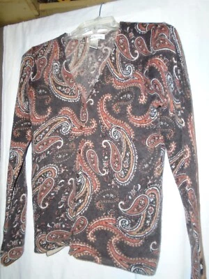 Susan Bristol Lamb's Wool/ Angora Cardigan Sweater Womens Medium Browns, rust, - Image 1 of 4