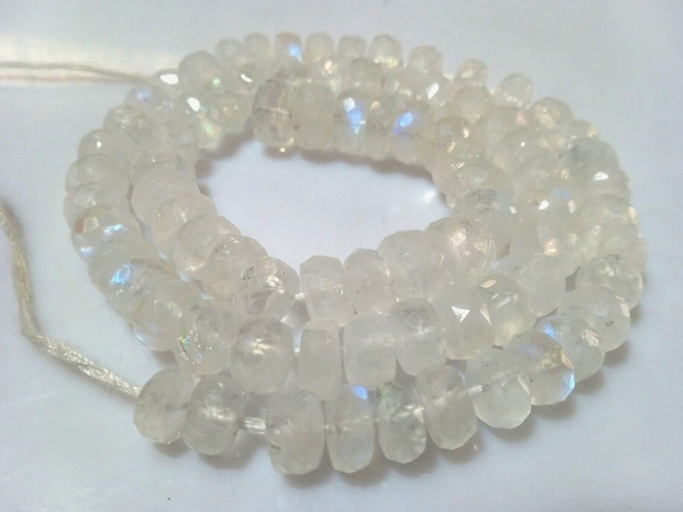 PIEDRA LUNAR ARCO IRIS RONDELLE NATURAL 6-7 MM CUENTAS DE PIEDRAS PRECIOSAS SUELTAS FACETADAS 10" PULGADAS Foto 1 de 4