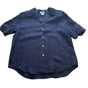 Blazer Top Vintage Leslie Fay Lino Azul Manga Corta Botones Dorados Nuevo con Etiquetas Talla 16 - Imagen 1 de 11