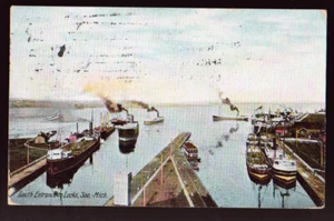 MICHIGAN MI 1912 Soo South Entrance Barges postcard - Picture 1 of 2