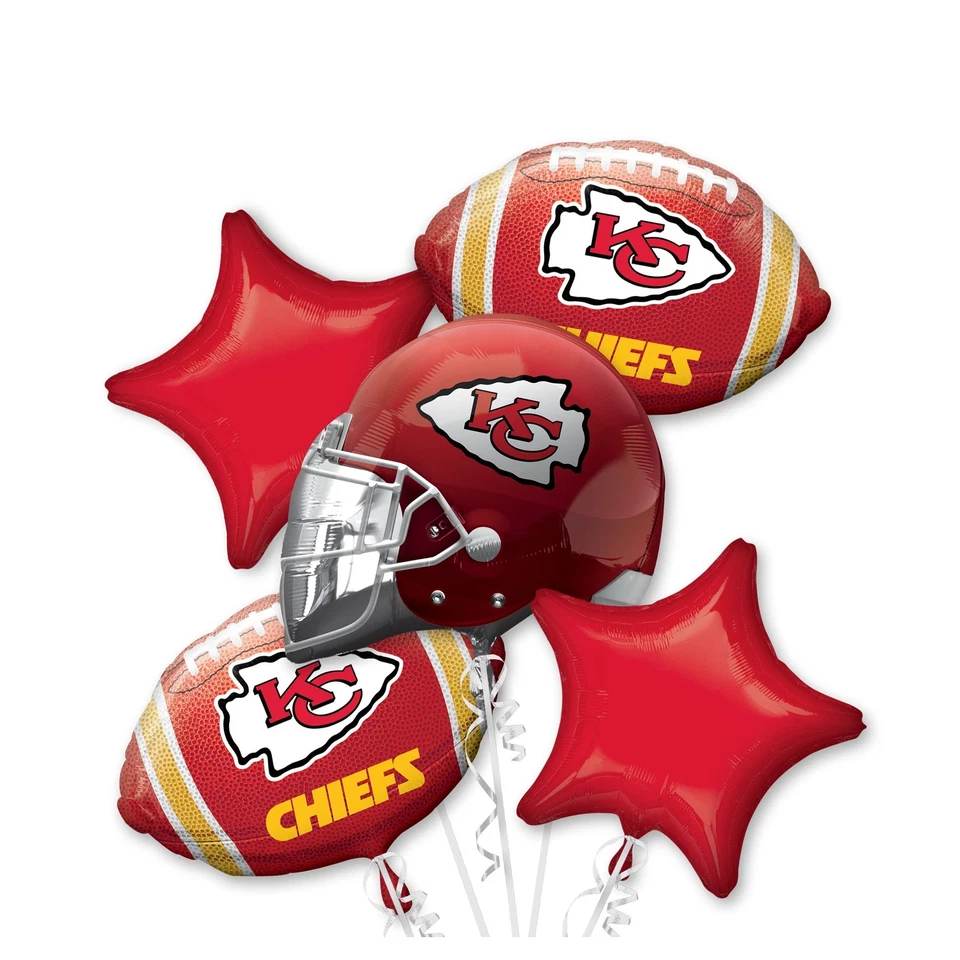 Kansas City Chiefs Team Football Bouquet 5pc Foil Balloons, Red Gold White - Image 1 of 1