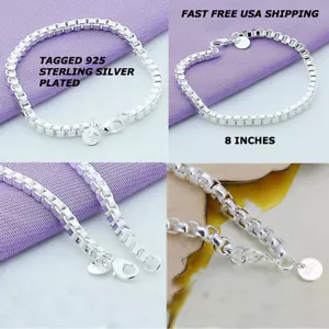 Neu Damen Modeschmuck 925 Sterling Silber vergoldet kleine Box Kette Armband - Bild 1 von 12