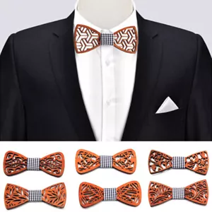 Wooden Bow Tie Men Unisex Hollow Out Carved Retro Neck Ties Adjustable Strap 、 - Picture 1 of 19