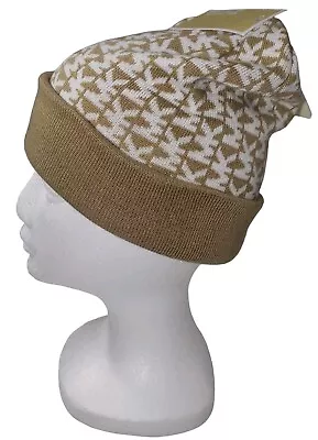 Michael Kors MK Signature Sombrero de Invierno Tejido Logo Bronceado Claro Diseñador Talla Única Nuevo Foto 1 de 4