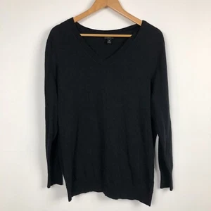 Maglione pullover donna Worthington manica lunga scollo a V tinta unita nero taglia 1X - Foto 1 di 5