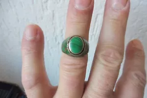 Anello, Argento 925 Con Malachite, Bello, Vecchio Anello In Argento - Foto 1 di 4