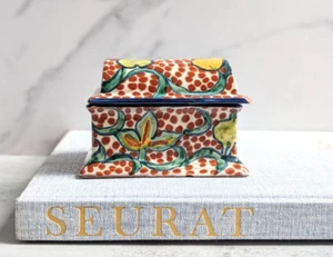 Vintage Mexican Talavera Pottery Terracotta Hand Painted Trinket Box with Lid - Picture 1 of 13