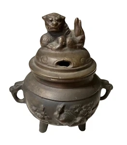 Bronze Chinese Asian Foo Dog Cauldron Incense Burner - Picture 1 of 13