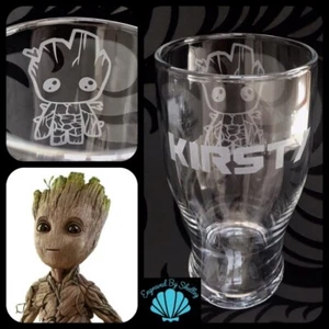 Personalised Baby Groot Pint Glass Gift Any Name Engraved Marvel Guardian Galaxy - Picture 1 of 12
