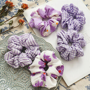 1PCS Big Flower Dots Print Purple Series Scrunchie Elastic Hair Rubber Bands