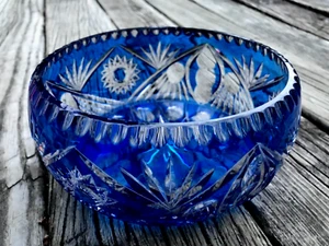 Large cobalt blue crystal vessel approx 4” tall, 7” wide, great for the holidays - Picture 1 of 3