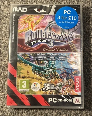ROLLERCOASTER TYCOON 3: DELUXE EDITION - PC MAD + WILD & SOAKED Add-ons - NEW - Image 1 of 4