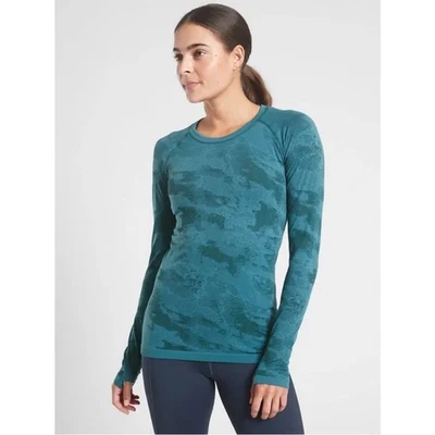Top sin costuras ATHLETA camuflaje oscuro surf verde azulado Momentum talla pequeña #556390 Foto 1 de 3