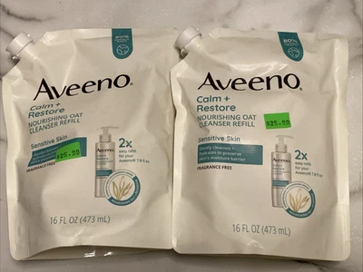 2x Limpiador de Avena Nutritivo Aveeno Calm + Restaurar 16oz. Recarga para piel sensible Foto 1 de 2