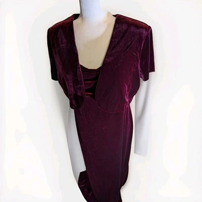 Vestido midi GUESS suave Nemy terciopelo Deep Wine borgoña talla 14 Foto 1 de 4