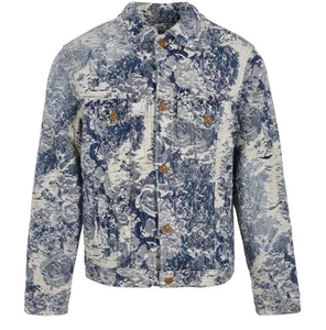Men’s Floral Denim Jacket Blue White Camouflage – Size XS | M – Trendy Streetwea - Picture 1 of 16