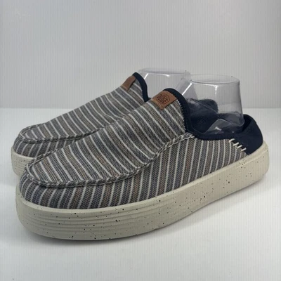 Hey Dude Austin Workwear Men’s 10 Blue Striped Canvas Mule Slip-On Shoes Comfort - Image 1 of 4