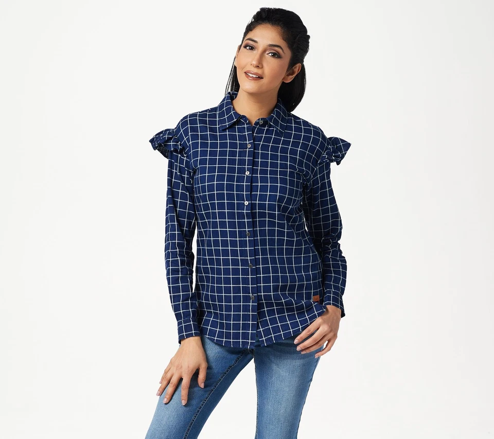 Camisa estampada a cuadros Peace Love World - Lavado oscuro, talla: mediana Foto 1 de 1