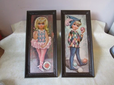 2 marcos originales vintage de arlequín ojos grandes para niños 7"x16" Foto 1 de 4