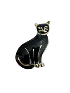 Vintage schwarze Katze Emaille Pin goldfarbene Akzente - Bild 1 von 3