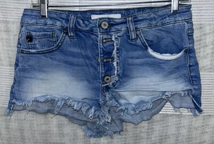 KanCan Shorts Women's Large Blue High Rise Frayed Hem Jean Denim Stretch - Picture 1 of 6