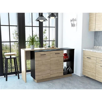 TUHOME Sicilia Two-Door Kitchen Island In Black-Light Oak - Engineered Wood - Image 1 of 4
