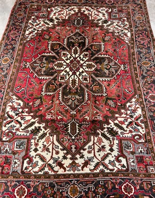 6'7"x9'5" Hand-Knotted Wool Heriz Area Rug - 6x9 Red Handmade Carpet - Image 1 of 4