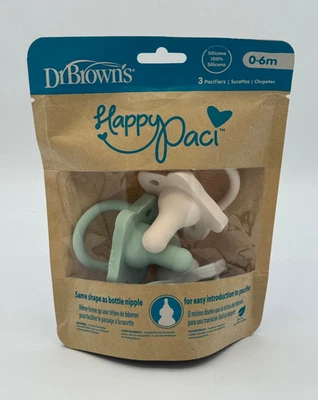 Chupeta de silicone Dr Brown's Happy Paci 0-6m pacote com 3 - 2 brancas, 1 verde (R141) - Imagem 1 de 4