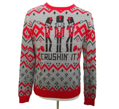 NUTCRACKER Crushin' It Men's Size Medium Gray Red Holiday Christmas Ugly Sweater - Image 1 of 4