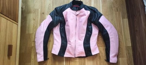 RST Ladies Leather Motorbike Jacket Pink / Black size XL UK18 (Fits UK14-16) - Picture 1 of 19