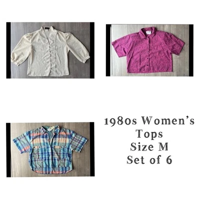  Vintage Lot Of 6 Women’s Shirts Size S/M Retro Blouse 50s-70s Cotton Poly - Image 1 of 4