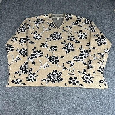 Suéter para mujer Appleseeds tostado con estampado floral negro talla grande Foto 1 de 4
