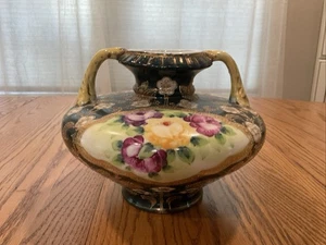 Japanische Porzellan handbemalte Vase Moriage Rosen 7” hoch 9” breit - Bild 1 von 10