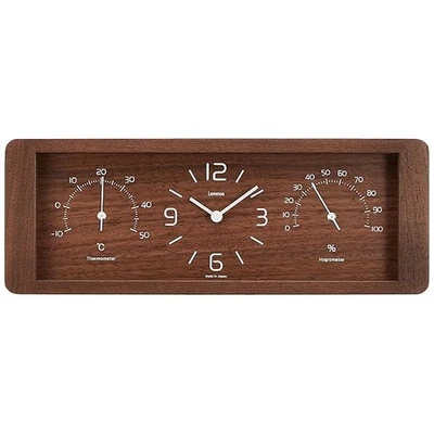 Lemnos Yokan Brown Table Clock Made In Japan with Thermo and Hygrometer FS - Image 1 of 4